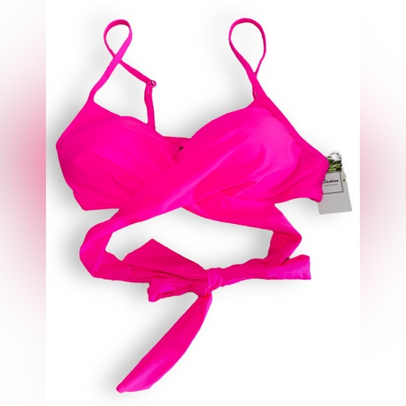 325. SMALL NWT Women Wrap Bikini Top Push Up Padded Swimsuit Top Criss Cross Tie - Picture 6 of 7